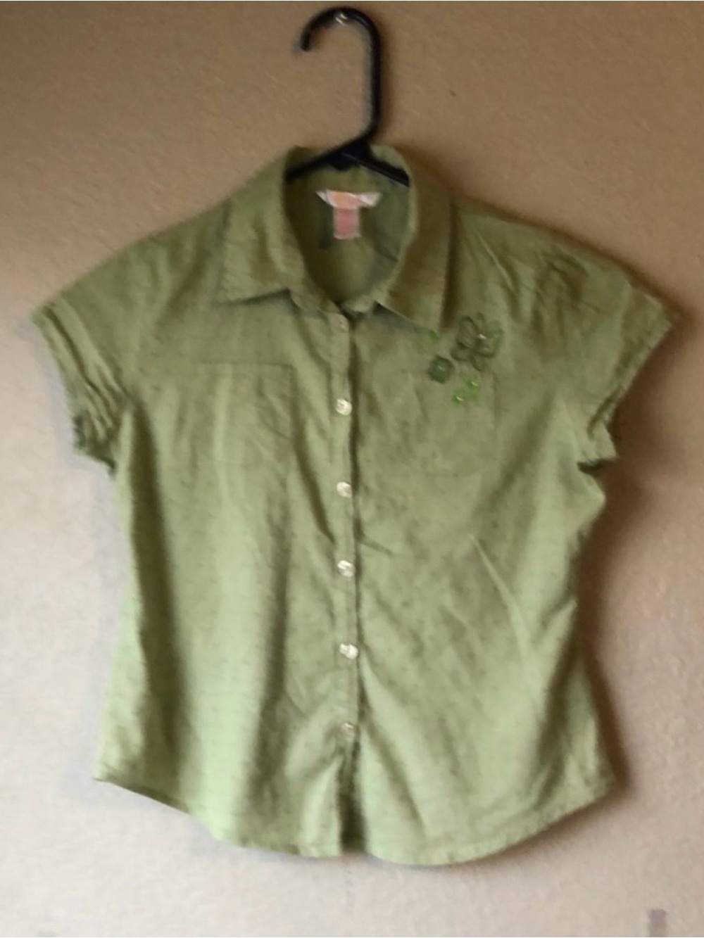 Arizona Shirt Girls Y2K Light Green Button Up Short Sleeve Casual Top Sz M 10-12